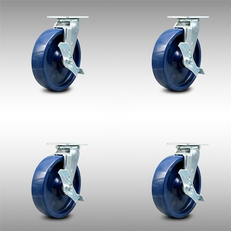 Service Caster 8 Inch SS Solid Poly Caster Set with Roller Bearings and Brake/Swivel Lock SCC SCC-SS30S820-SPUR-TLB-BSL-4
